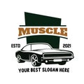American Muscle Car Logo Vector.Vintage design, old style or classic car garage, shop, car restoration repair and racing, retro Royalty Free Stock Photo