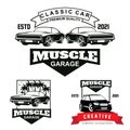 American Muscle Car Logo Vector.Vintage design, old style or classic car garage, shop, car restoration repair and racing, retro Royalty Free Stock Photo