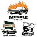 American Muscle Car Logo Vector.Vintage design, old style or classic car garage, shop, car restoration repair and racing, retro Royalty Free Stock Photo