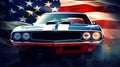 American Muscle Car with USA Flag