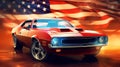 American Muscle Car with USA Flag