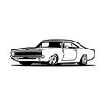 American muscle car vector image illustration. Isolated on white background. Monochrome illustration Royalty Free Stock Photo