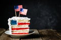 American national holidays concept - 4th of July, Memorial Day, Labour Day. Layered spounge cake in USA flag colours