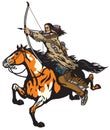 American native Indian archer on a horseback