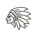 American Native Indian Chief Headdress line art Logo Design inspiration Royalty Free Stock Photo