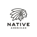 American Native Indian Chief Headdress line art Logo Design Royalty Free Stock Photo