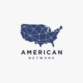 American Network logo with united states map and network lick connection vector on white background Royalty Free Stock Photo