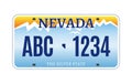 American Nevada car license plate vector registration. Car licence vehicle nevada state numberplate design