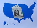 american one dollar banknote and background with United States map silhouette Royalty Free Stock Photo