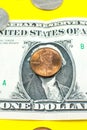 American one dollar and cents..Inflation rate. Economic crisis. ÃÂ¡urrency devaluation. Business concept. Close up, soft focus Royalty Free Stock Photo