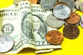 American one dollar and cents..Inflation rate. Economic crisis. ÃÂ¡urrency devaluation. Business concept. Close up, soft focus Royalty Free Stock Photo