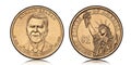 American one dollar coin with Ronald Reagan Royalty Free Stock Photo