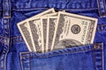 American one hundred dollar banknotes in a pocket of blue jeans Royalty Free Stock Photo