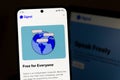 American open-source, encrypted messaging service Signal app on mobile app in front of desktop version