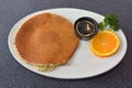 American pancake in a plate served with Maple syrup