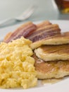 American Pancakes with Crispy Bacon and Scrambled