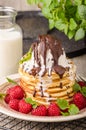 American pancakes with icecream and chocolate Royalty Free Stock Photo