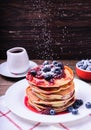 American pancakes with jam and blueberries Royalty Free Stock Photo