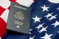 An American passport on an American flag Royalty Free Stock Photo