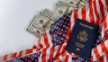 American Passport Close Up american dollars money of USA Flag Royalty Free Stock Photo
