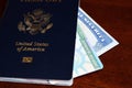 American passport, permanent resident card and social security number card Royalty Free Stock Photo