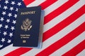 American passport of a US citizen against the background of the American flag Royalty Free Stock Photo