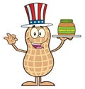 American Peanut Cartoon Character Holding A Jar Of Peanut Butter Royalty Free Stock Photo