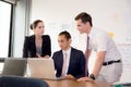 American people business team having using laptop during a meeting. Royalty Free Stock Photo