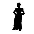 The American pilgrim woman silhouette, black vector illustration Isolated on white