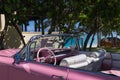 American pink Cabriolet Oldtimer parked near the beach in Varadero Cuba - Serie Kuba 2016 Reportage