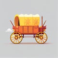 American Pioneers Wagon with Tent, Old Wooden Emigrant Carriage, Wild West Cart Flat Color Illustration