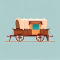 American Pioneers Wagon with Tent, Old Wooden Emigrant Carriage, Wild West Cart Flat Color Illustration