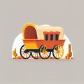 American Pioneers Wagon with Tent, Old Wooden Emigrant Carriage, Wild West Cart Flat Color Illustration