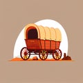 American Pioneers Wagon with Tent, Old Wooden Emigrant Carriage, Wild West Cart Flat Color Illustration