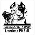 American Pit Bull dog with glasses, gun and cigar - American Pit Bull gangster. Head of angry American Pit Bull