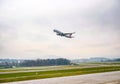 American Plane takeoff at Zurich Airport Royalty Free Stock Photo