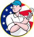 American Plumber Worker With Adjustable Wrench