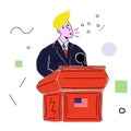 American politician stands behind the podium, vector illustration on a white background, President of the United States of America