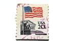 American postage stamp with the American flag with its stars and stripes over the building of the supreme court 1981 Royalty Free Stock Photo