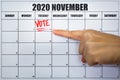 American president election vote reminder on 2020 November calendar day