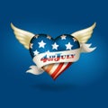 American 4th of July Winged Heart with Stars and Stripes Royalty Free Stock Photo