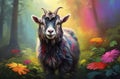 An American Pygmy Goat with shade of colorful fur in the forest Royalty Free Stock Photo