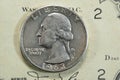 American quarter dollar coin, 25 twenty five cents series 1963 features George Washington, the founding father and 1st president Royalty Free Stock Photo