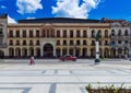 American red Oldtimer drived on the main street in Havana Cuba with street scenery - Serie Kuba 2016 Reportage Royalty Free Stock Photo