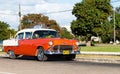 American red white classic car as taxi Royalty Free Stock Photo