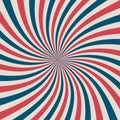 American retro patriotic vector illustration. Concentric stripes in colors of United States flag. Twirl background Labor Day or Royalty Free Stock Photo