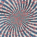 American retro patriotic vector illustration. Concentric stripes and stars confetti in colors of United States flag Royalty Free Stock Photo