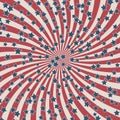 American retro patriotic vector illustration. Concentric stripes and stars confetti in colors of United States flag. Background Royalty Free Stock Photo