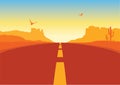 American road in desert landscape. Vector Arizona prairie background