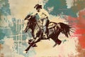 American rodeo cowboy riding his horse in the Wild West Royalty Free Stock Photo